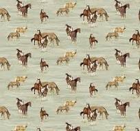The Homestead - Horses - CD18234 Green - by Tara Reed - Riley Blake Designs - 100% Cotton